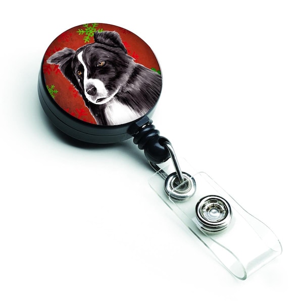 Teacher'S Aid Border Collie Red & Green Snowflakes Holiday Christmas Retractable Badge Reel TE891846 - main